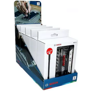 Bosch Precision atsuktuvų antgalių rinkinys su stendu, 5 rinkiniai po 33 dalis (iš viso 165), S2 plienas, 1/4 inch šešiakampis, PH/PZ/S/H/T antgaliai, magnetinis laikiklis, prekybinis stendas 2607002837,0