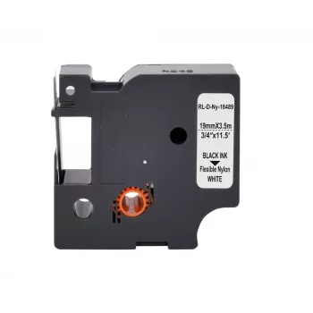 G&G poliamidinė etikečių juosta 19mm x 3,5m balta/juoda, skirta Dymo Rhino RL-D-Ny-18489-BK/WT-19MM*3.5M