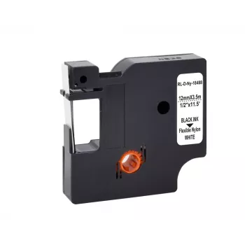 G&G 12mm x 3,5m lanksti nailoninė etikečių juosta Dymo Rhino spausdintuvams, balta su juodu spaudu (RL-D-Ny-18488-BK/WT-12MM*3.5M)