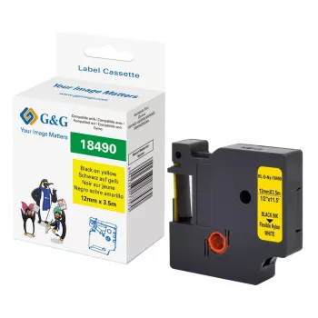 G&G poliamidinė etikečių juosta 12 mm x 3,5 m geltona/juoda, skirta Dymo Rhino RL-D-Ny-18490-BK/YE-12MM*3.5M