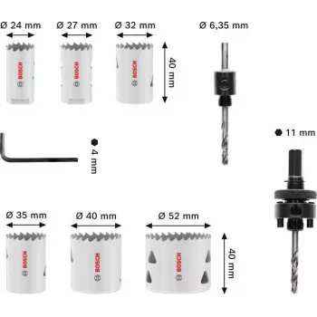 Bosch 2608594614 7 dalių Progressor bi-metalinių kiaurymių pjūklų rinkinys su Power Change adapteriu (20-64 mm)