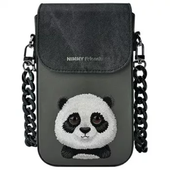 Nimmy Big Eyed Pet 2.0 Panda telefonų krepšys per petį - juoda PU oda