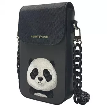 Nimmy Big Eyed Pet 2.0 Panda telefonų krepšys per petį - juoda PU oda