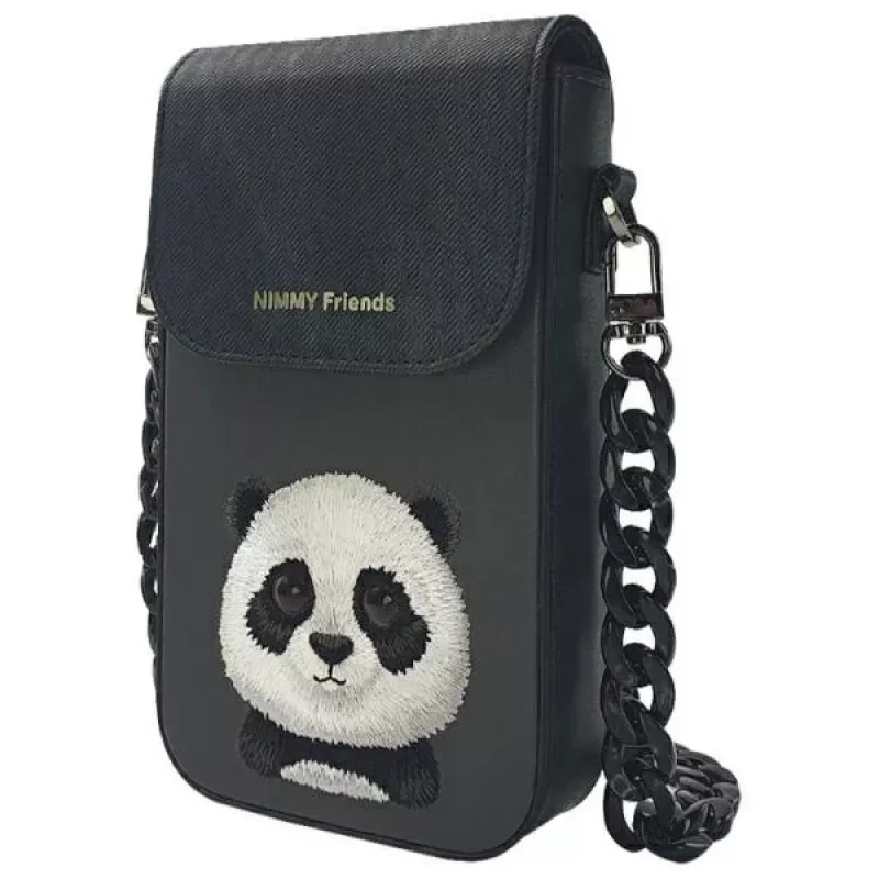 Nimmy Big Eyed Pet 2.0 Panda telefonų krepšys per petį - juoda PU oda