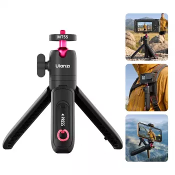 ULANZI MT-55 4-in-1 mini trikojis, selfie lazdelė, rankena, kuprinės segtukas su rutuline galvute, 1/4 inch sriegiu, telefono laikiklis 60-85mm, aliuminio lydinys, juodas