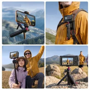 ULANZI MT-55 4-in-1 mini trikojis, selfie lazdelė, rankena, kuprinės segtukas su rutuline galvute, 1/4 inch sriegiu, telefono laikiklis 60-85mm, aliuminio lydinys, juodas