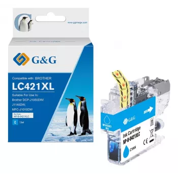 G&G suderinama Brother LC421XLC didelio našumo cyan rašalo kasetė (500 puslapių)