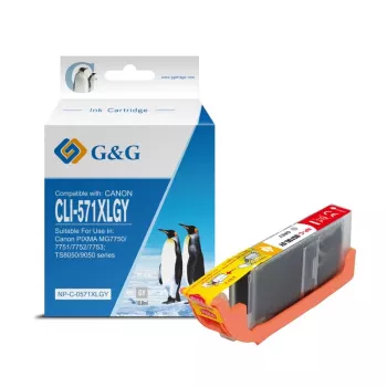 G&G suderinama rašalo kasetė Canon CLI-571XLGY pilka, didelės talpos (13855)