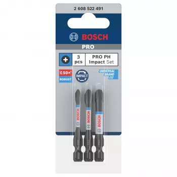 Bosch 2608522491 Phillips PH2 antgalių rinkinys, 3 vnt., 25 mm, 1/4 colio šešiabriaunis kotas