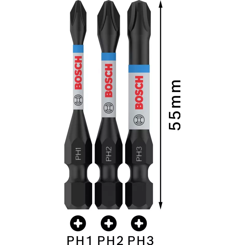 Bosch 2608522491 Phillips PH2 antgalių rinkinys, 3 vnt., 25 mm, 1/4 colio šešiabriaunis kotas