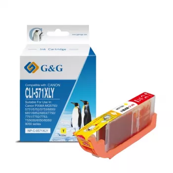 G&G XL geltonas rašalo kasetė, suderinama su Canon CLI-571XLY (13859)