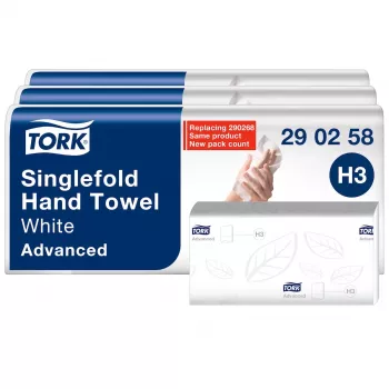 Tork Advanced H3 Z-Fold popieriniai rankšluosčiai, 2 sluoksnių, balti (290258) – 3750 rankšluosčių