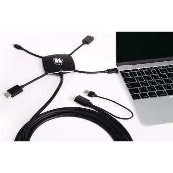 Kramer K-SPIDER daugiaformatis pateikčių adapterio kabelis - HDMI/DisplayPort/Mini DisplayPort/USB-C į HDMI/USB - 3,05 m - 4K aktyvus 91-00015599