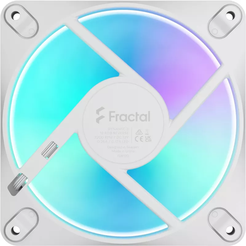 Fractal Design Dynamic 3-12 Reverse RGB White korpuso ventiliatorius, 120mm, PWM, ARGB, Reverse Blade FD-F-DR3-1205