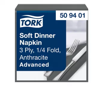 TORK Soft Dinner Advanced 3 sluoksnių vakarienės servetėlės, antracito spalvos, 39 x 39,5 cm, 100 vnt. (509401)