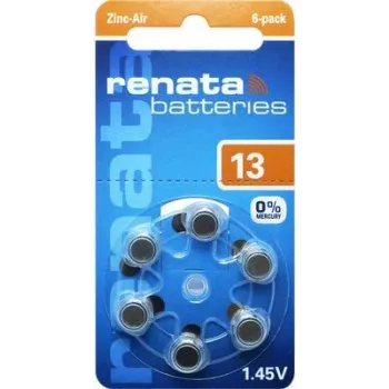 Renata ZA13.DP6 0HG cinko-oro baterija klausos aparatams PR48, 1,4 V, 305 mAh, 6 vnt. pakelyje