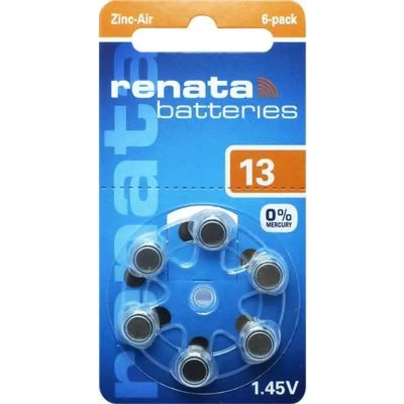 Renata ZA13.DP6 0HG cinko-oro baterija klausos aparatams PR48, 1,4 V, 305 mAh, 6 vnt. pakelyje
