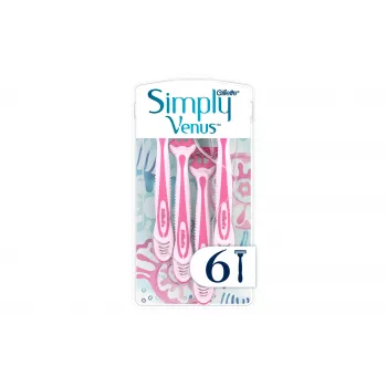 Gillette Simply Venus 3 vienkartinės skustuvės moterims - 3 peiliukai, MoistureRich juostelė, 6 vnt.