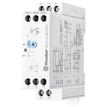 Finder 83.02.0.240.0003 daugiafunkcis laiko relė, 8 funkcijos, 24-240V AC/DC, 2 perjungimo kontaktai, 0,05s-10 dienų