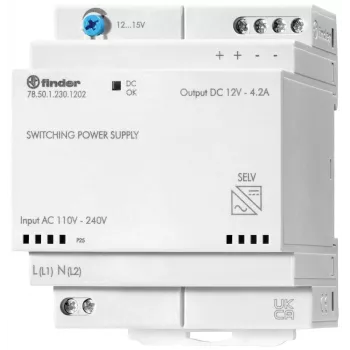 Finder 78.50.1.230.1202 DIN bėgio maitinimo šaltinis 12 V DC 4.6 A 50 W