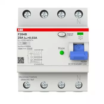 ABB Type B RCCB 4P 25A 30mA 3kA 4 moduliai F204B-25/0.03-4TE 2CSF204568R1250