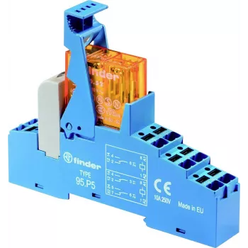 Finder 48.P6.9.024.4050 sąsajos relės modulis, 24 V DC ritė, 16 A SPDT kontaktas, DIN bėgio montavimas, LED indikatorius