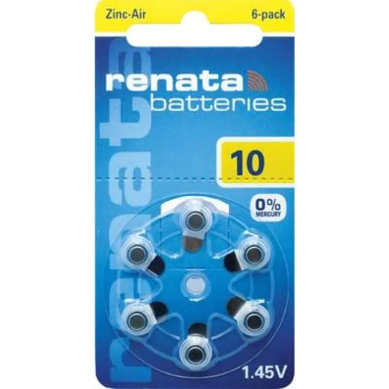 Renata ZA10 cinko-oro PR70 baterija klausos aparatams 105 mAh 1,4 V, 6 vnt. ZA10.DP6 0HG
