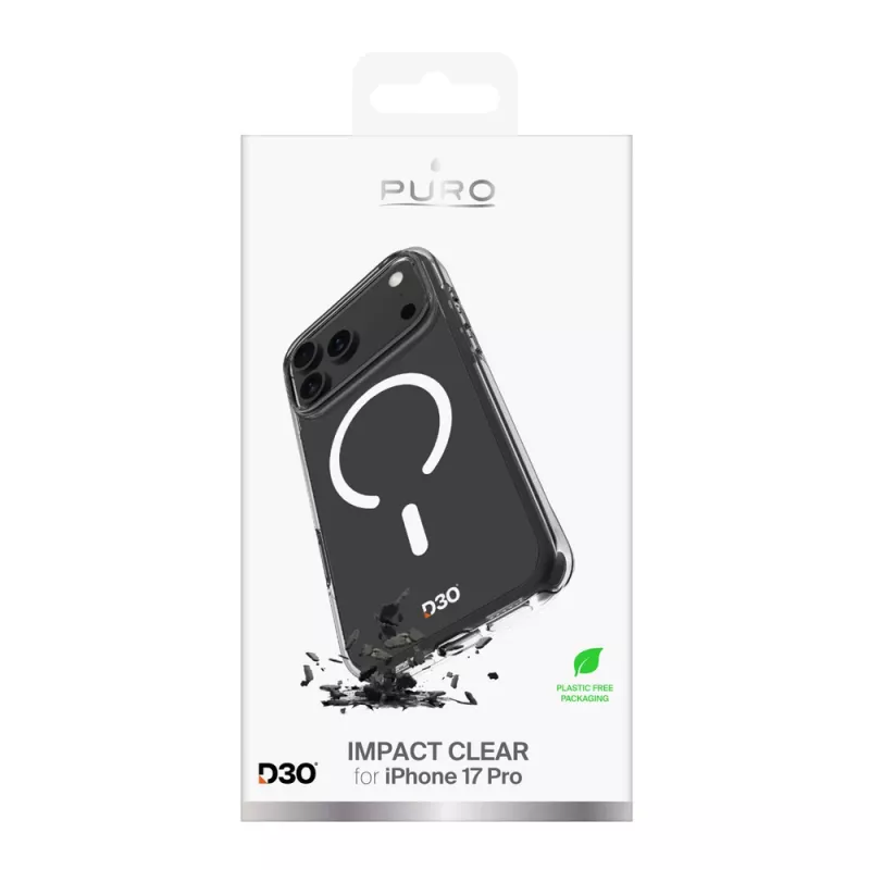 PURO Impact Clear D3O Bio dėklas, skirtas Apple iPhone 17 Pro, suderinamas su MagSafe, skaidrus (PUIPC17P63IMPCLD3OTR)