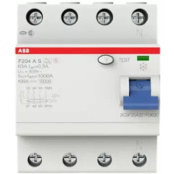 ABB F204AS-63/0.3 liekamosios srovės automatinis jungiklis 4P 63A 300mA A tipo 2CSF204201R3630