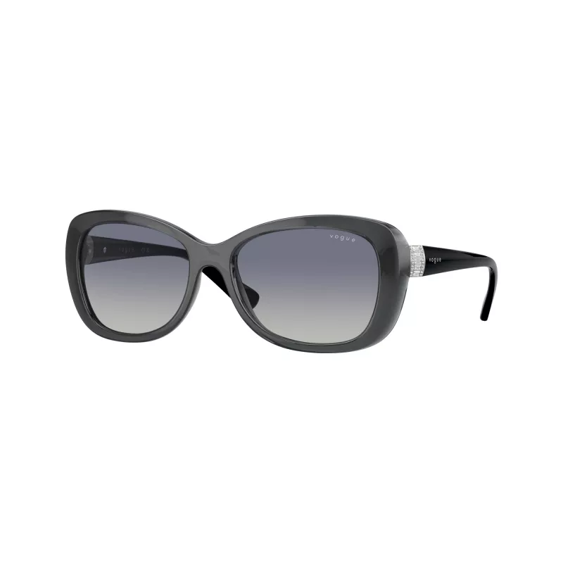 Vogue VO2943SB31324 moteriški katės akies formos akiniai nuo saulės, permatomo rausvo rėmelio, rausvi veidrodiniai lęšiai, 55 mm