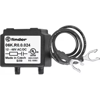 Finder 06K.R0.0.024 RC slopinimo modulis relės ritėms, 6-24V AC/DC, 100Ω + 0,1µF, kištukinis