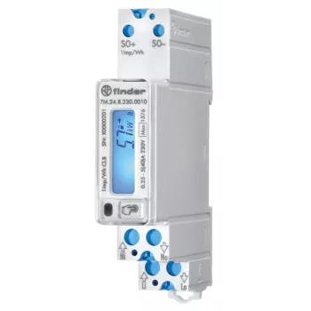 Finder 7M.24.8.230.0010 vienfazis elektros energijos skaitiklis MID, tiesioginis prijungimas, 100 A, B klasė, DIN bėgelis, S0 impulso išėjimas