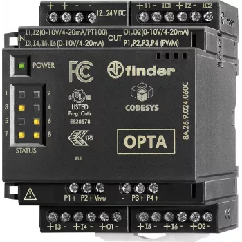 Finder 8A.26.9.024.060C analoginio įėjimo plėtimo modulis, 2 kanalai, 0-10 V DC / 0-20 mA, 12 bitų, 24 V DC, DIN bėgelis