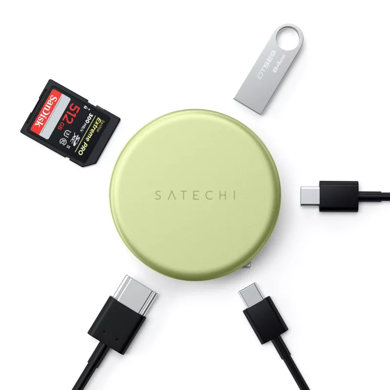 Satechi OntheGo 5-in-1 daugiafunkcis adapteris - USB-C šakotuvas su 4K HDMI, USB-C 5Gbps, USB-A 5Gbps, SD kortelių skaitytuvu, 60W PD pralaidumu (Citrus)