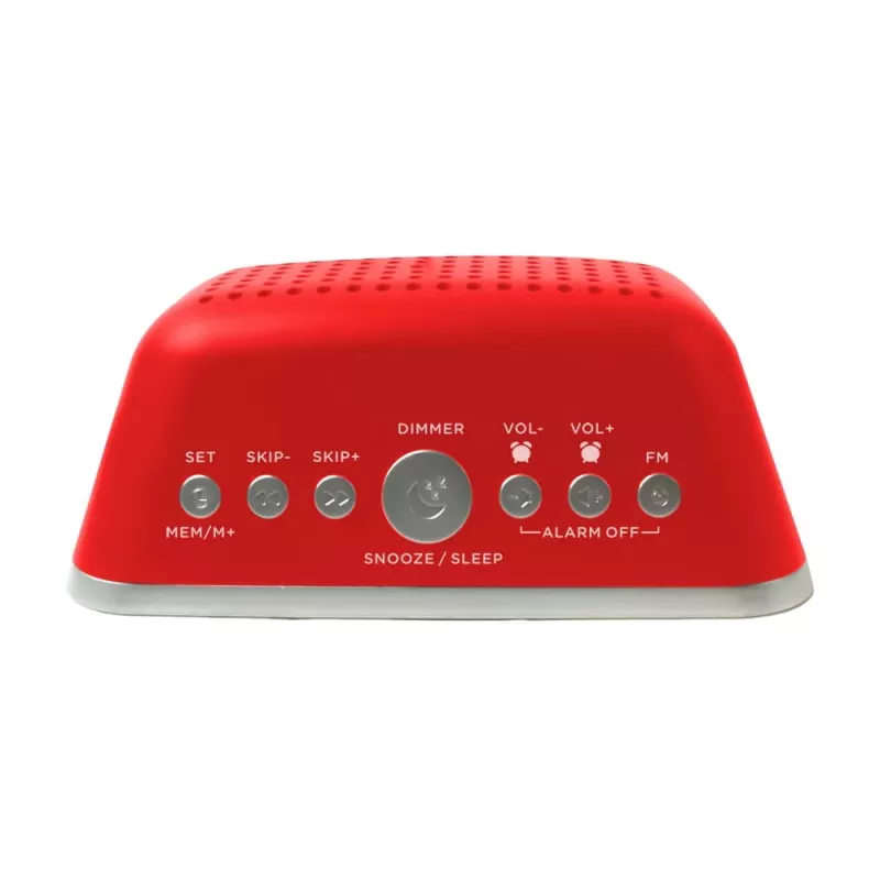 AIWA CRU-19RD raudonas radijo žadintuvas su FM/AM imtuvu, dvigubu žadintuvu, snaudimo funkcija, miego laikmačiu, LED ekranu, baterijos atsarginiu maitinimu