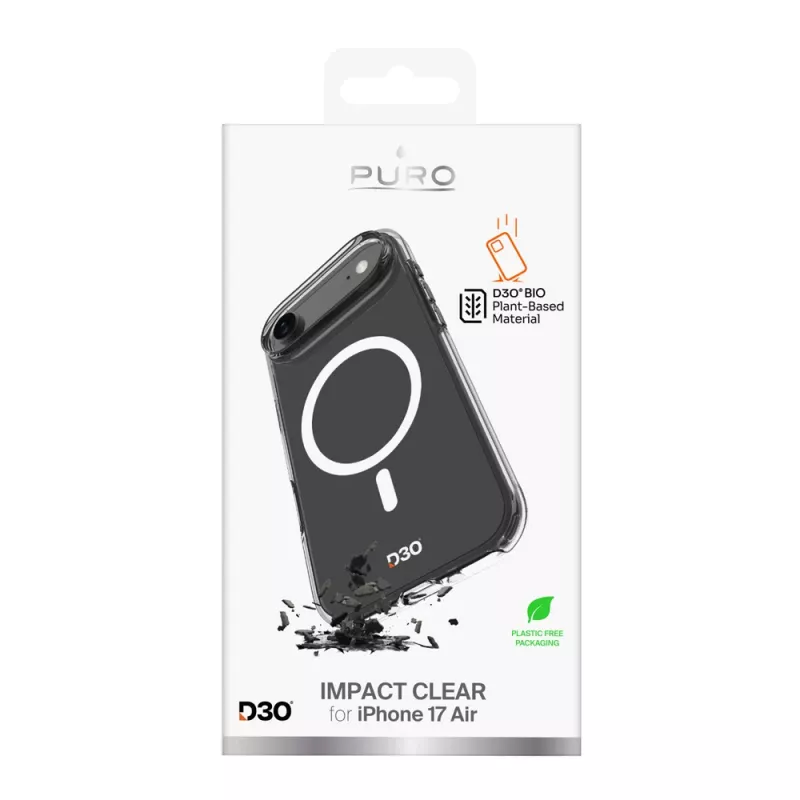 PURO Impact Clear D3O Bio dėklas, skirtas Apple iPhone Air, suderinamas su MagSafe, skaidrus (PUIPC1766IMPCLD3OTR)