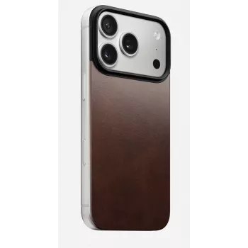 NOMAD Magnetic Leather Back, skirta iPhone 17 Pro, suderinama su MagSafe, Horween odos, Rustic Brown