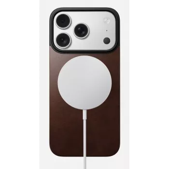 NOMAD Magnetic Leather Back, skirta iPhone 17 Pro, suderinama su MagSafe, Horween odos, Rustic Brown