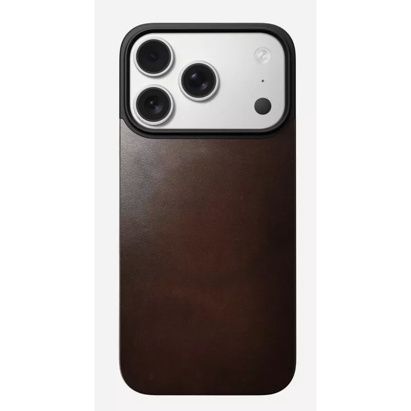 NOMAD Magnetic Leather Back, skirta iPhone 17 Pro, suderinama su MagSafe, Horween odos, Rustic Brown