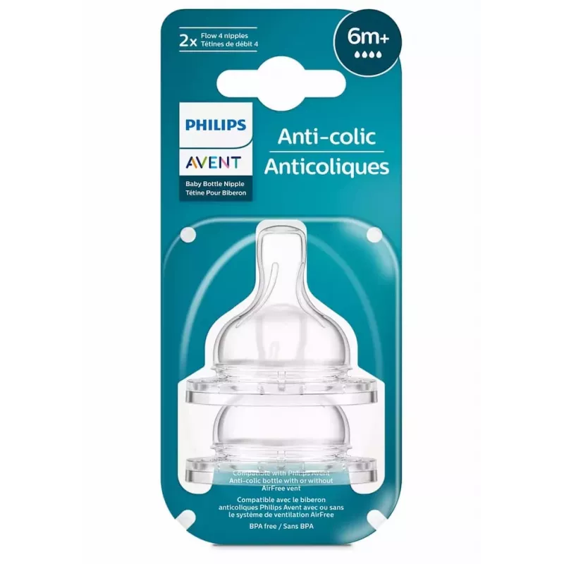 Philips Avent Anti-Colic silikoniniai speneliai, greitas srautas, 6 mėn.+, 2 vnt.