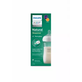 Philips AVENT Natural Response stiklinis kūdikio buteliukas 240 ml, vidutinio srauto žindukas, 1m+