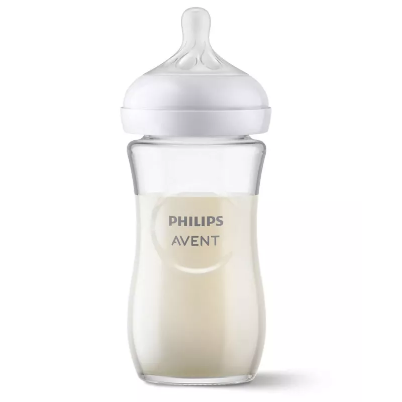 Philips AVENT Natural Response stiklinis kūdikio buteliukas 240 ml, vidutinio srauto žindukas, 1m+
