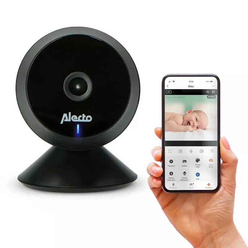 Alecto SMARTBABY5BK skaitmeninis vaizdo kūdikio stebėjimo prietaisas, 2,4 GHz FHSS, 2,4 inch spalvotas LCD, naktinio matymo funkcija, dvipusis ryšys, temperatūros jutiklis, lopšinės, VOX, juodas