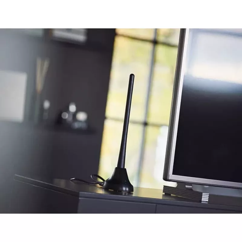 PHILIPS SDV5100/12 kambarinė TV antena su 18 dB stiprinimu, UHF/VHF/FM, juoda