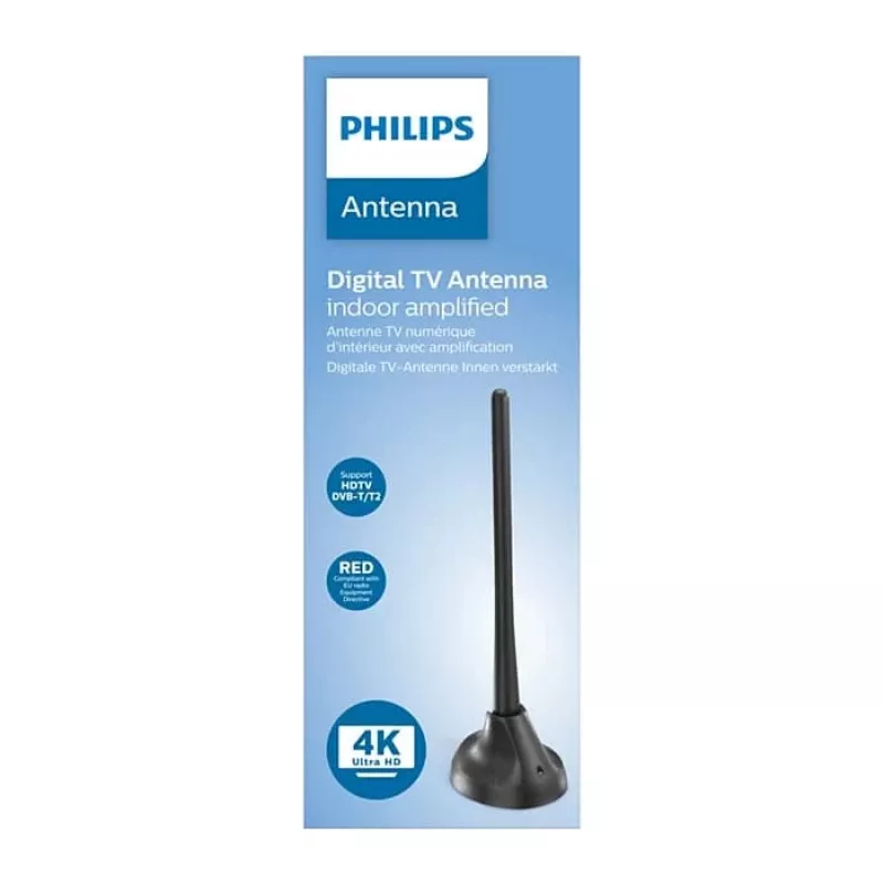PHILIPS SDV5100/12 kambarinė TV antena su 18 dB stiprinimu, UHF/VHF/FM, juoda