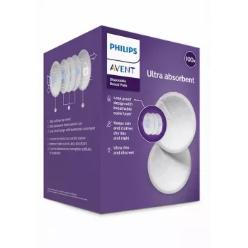 Philips Avent vienkartiniai krūtų įklotai (100 vnt.) | Itin sugeriantys, anatominės formos, atskirai supakuoti