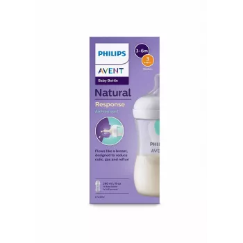 Philips Avent Natural Response priešpilvinis buteliukas su AirFree ventiliacija 260 ml, vidutinio srauto žindukas, 1 mėn.+
