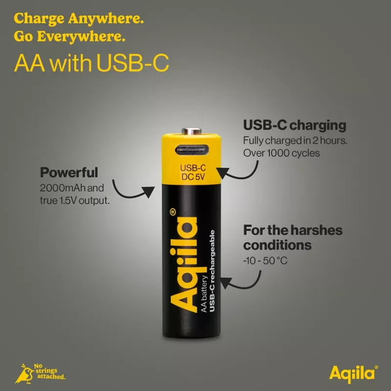 AQIILA USB-C įkraunamos AA ličio jonų baterijos, 1,2V, 4 vnt. (AQ200AA367C4)