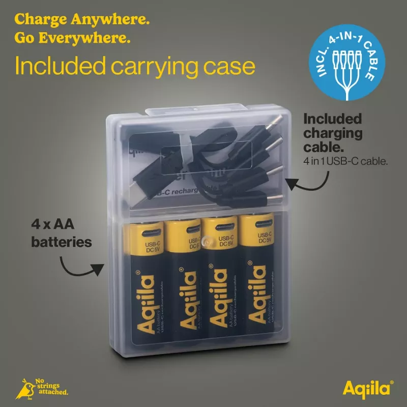 AQIILA USB-C įkraunamos AA ličio jonų baterijos, 1,2V, 4 vnt. (AQ200AA367C4)