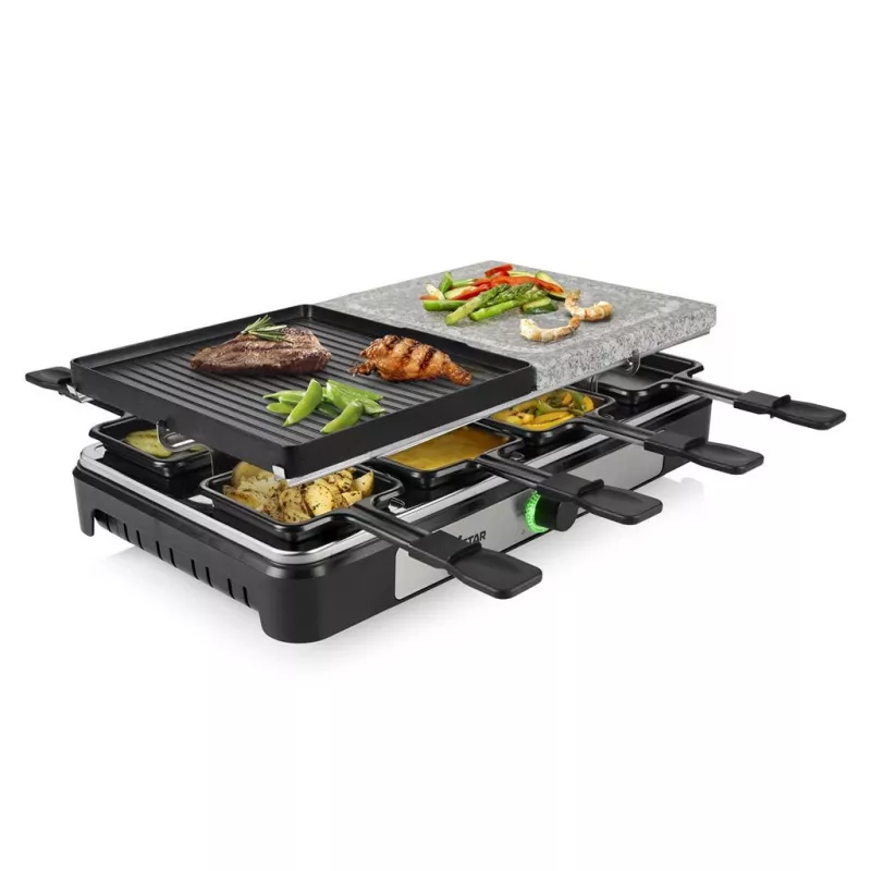 Tristar RA-2747 raclette su nepridegančia danga, indikatoriaus lempute, grilio funkcija, juoda, akmuo